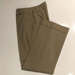 Ann Taylor Loft Striped Straight Leg Cuffed Mid-Rise Trousers Tan + Green Sz 6
